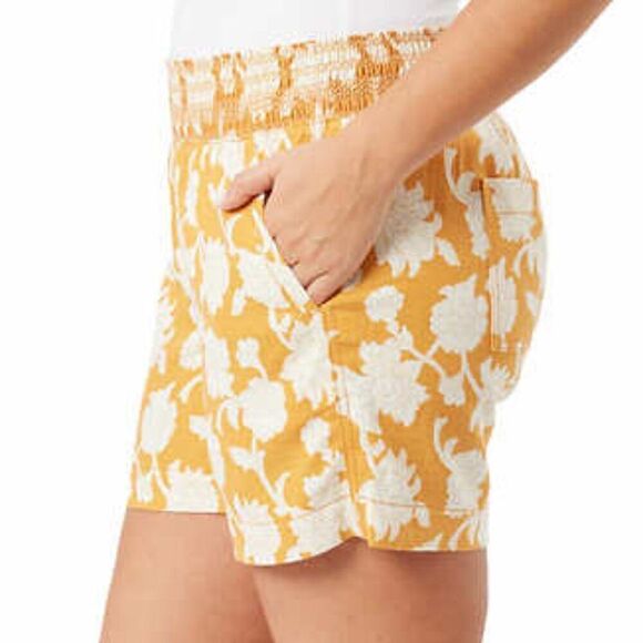 BRIGGS Ladies Linen Blend Shorts Womens Size M Cream Flowers Orange Floral NWT - Picture 3 of 13